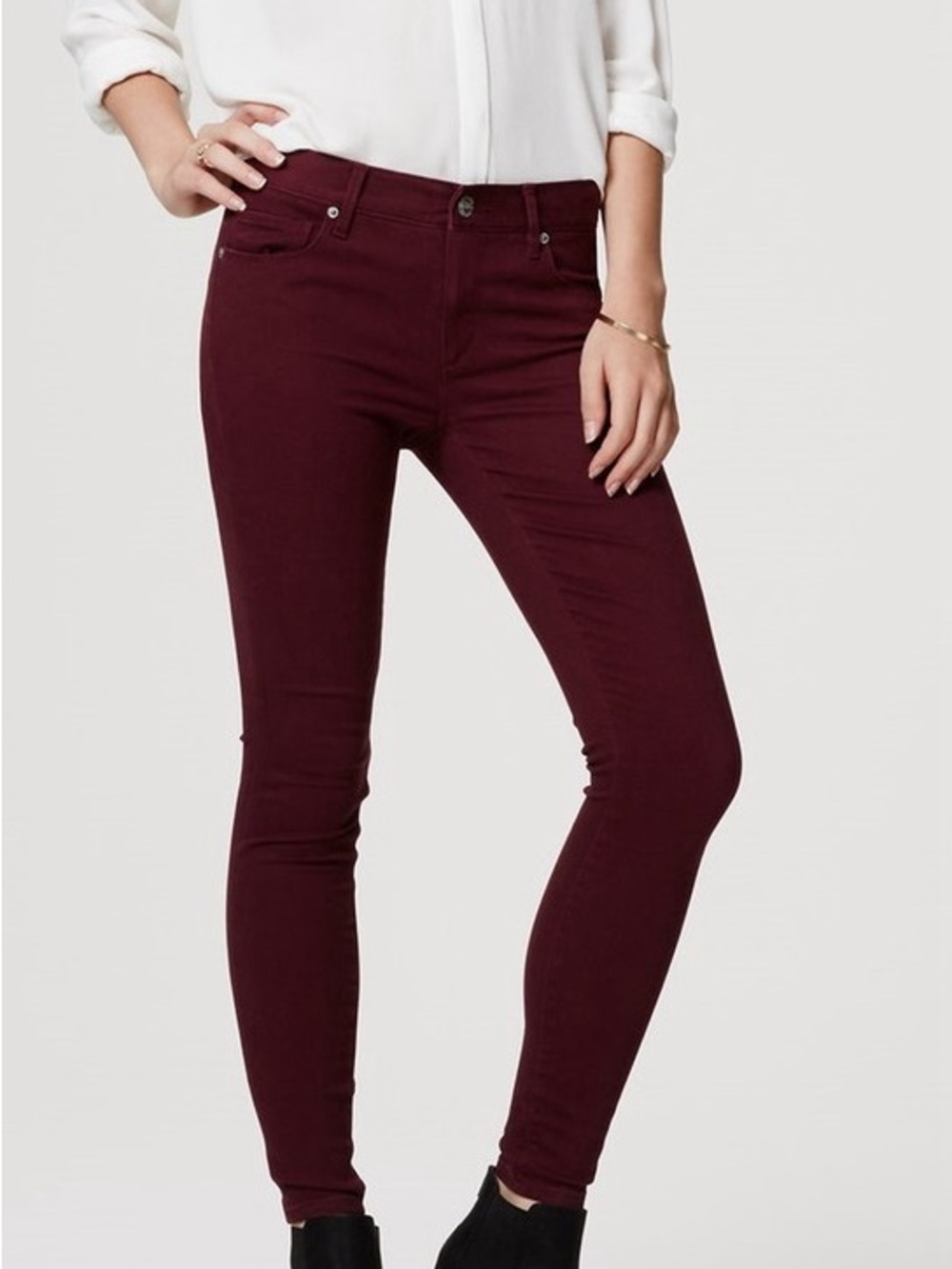 LOFT Five Pocket Sateen Skinny Leggings Plum Burgundy, 26/2